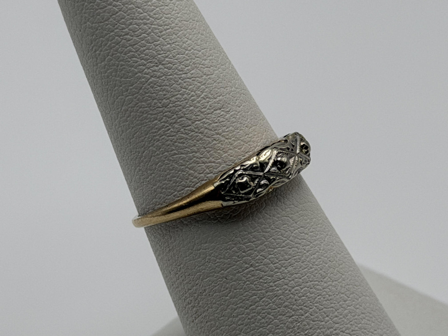 14k Two-Tone Vintage Wedding Ring. Art Deco Ring.