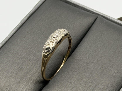 14k Two-Tone Vintage Wedding Ring. Art Deco Ring.