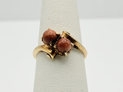10k Yellow Gold Vintage Goldstone Ring Sparkling Brown Gemstone Cockail Ring.