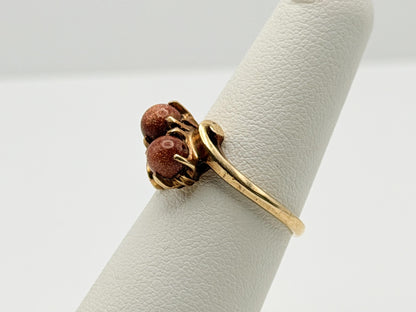 10k Yellow Gold Vintage Goldstone Ring Sparkling Brown Gemstone Cockail Ring.