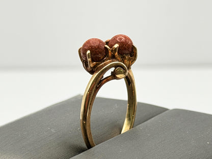 10k Yellow Gold Vintage Goldstone Ring Sparkling Brown Gemstone Cockail Ring.
