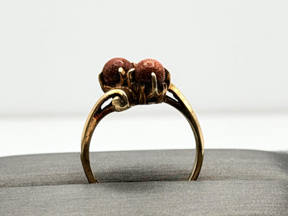 10k Yellow Gold Vintage Goldstone Ring Sparkling Brown Gemstone Cockail Ring.