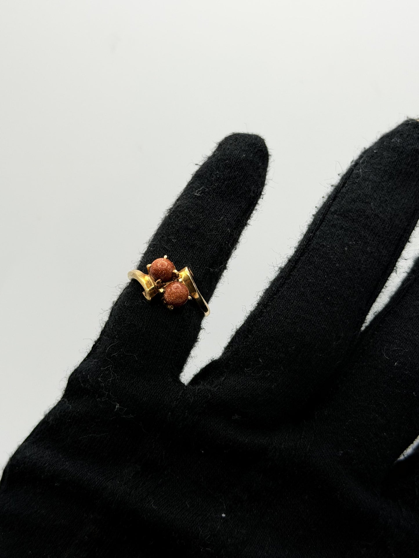 10k Yellow Gold Vintage Goldstone Ring Sparkling Brown Gemstone Cockail Ring.