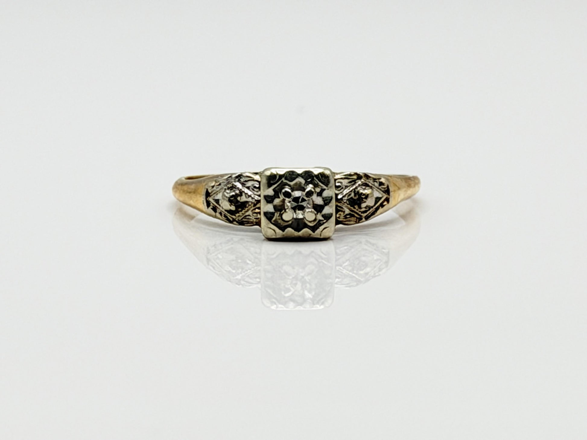 14k Two Tone Gold Vintage Diamond Engagement Wedding Ring Band
