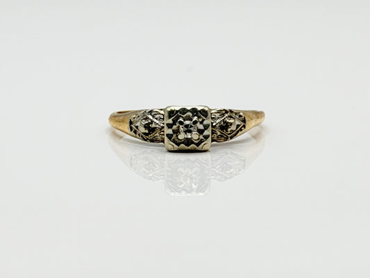 14k Two Tone Gold Vintage Diamond Engagement Wedding Ring Band