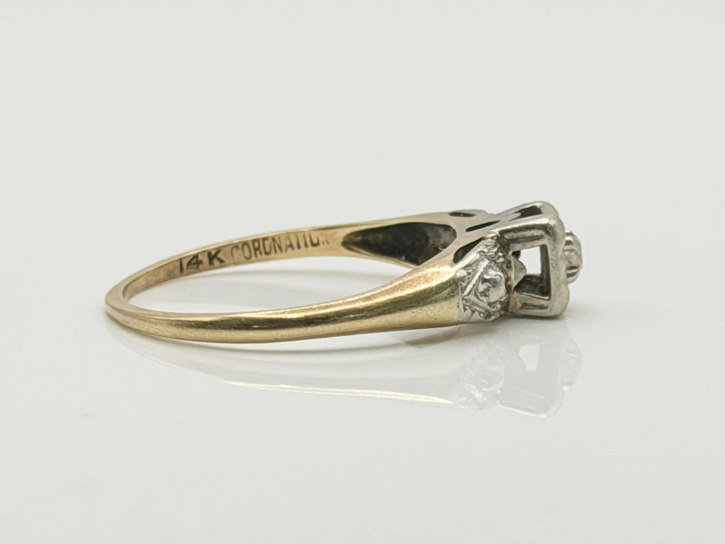 14k Two Tone Gold Vintage Diamond Engagement Wedding Ring Band