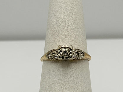 14k Two Tone Gold Vintage Diamond Engagement Wedding Ring Band