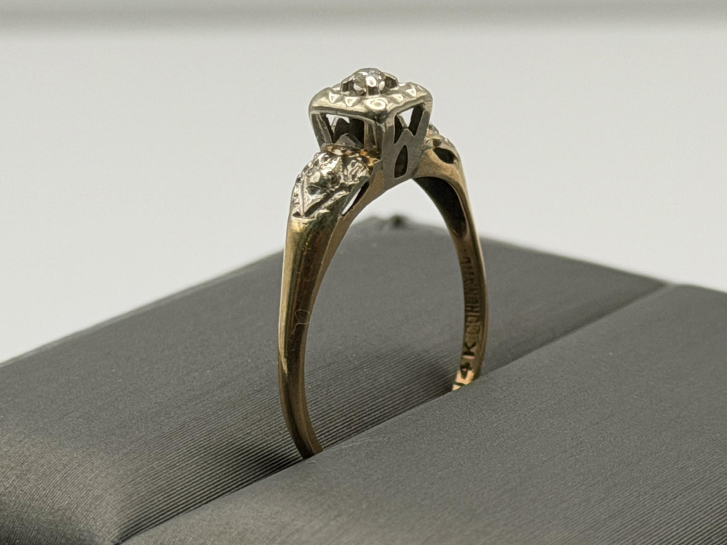 14k Two Tone Gold Vintage Diamond Engagement Wedding Ring Band