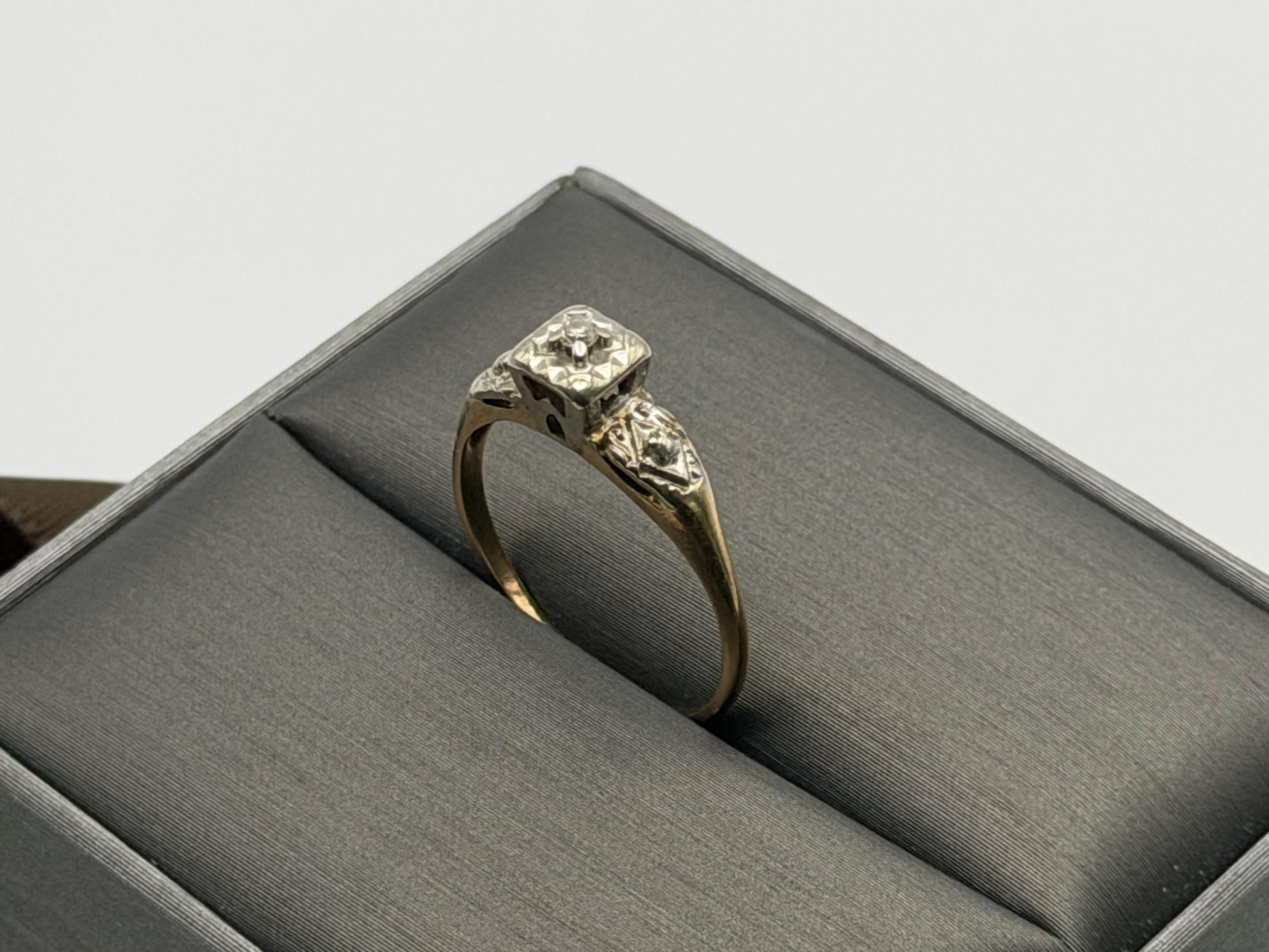 14k Two Tone Gold Vintage Diamond Engagement Wedding Ring Band