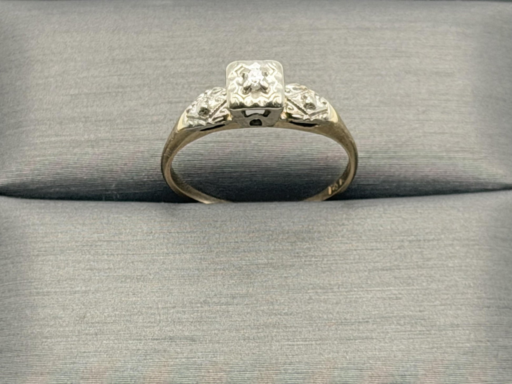14k Two Tone Gold Vintage Diamond Engagement Wedding Ring Band