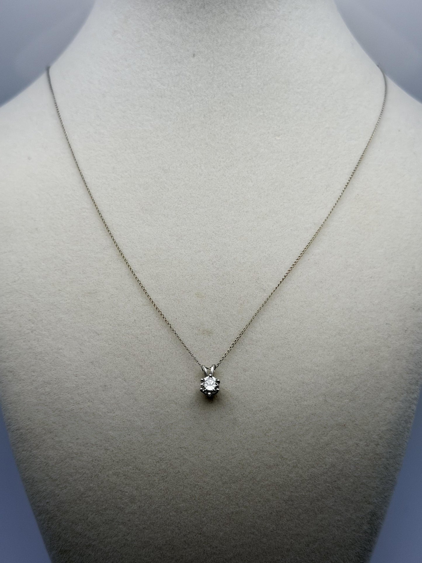 14k White Gold Solitaire 0.40ct  Diamond Necklace 20" Chain
