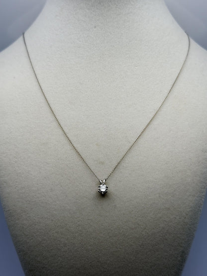 14k White Gold Solitaire 0.40ct  Diamond Necklace 20" Chain