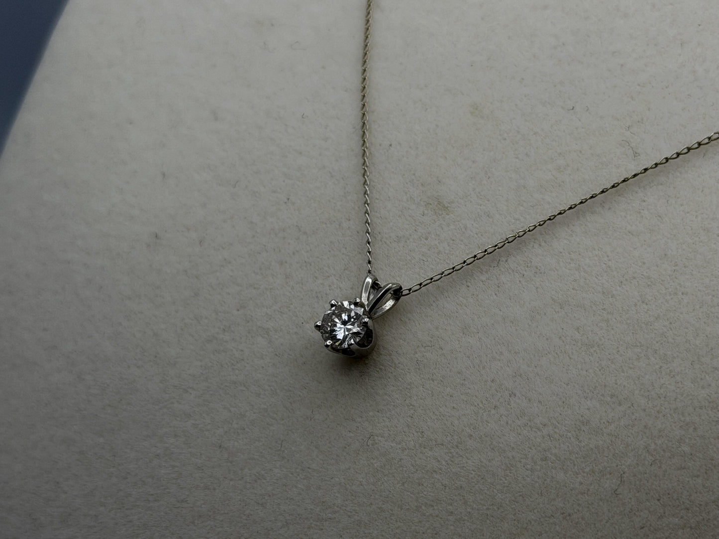 14k White Gold Solitaire 0.40ct  Diamond Necklace 20" Chain