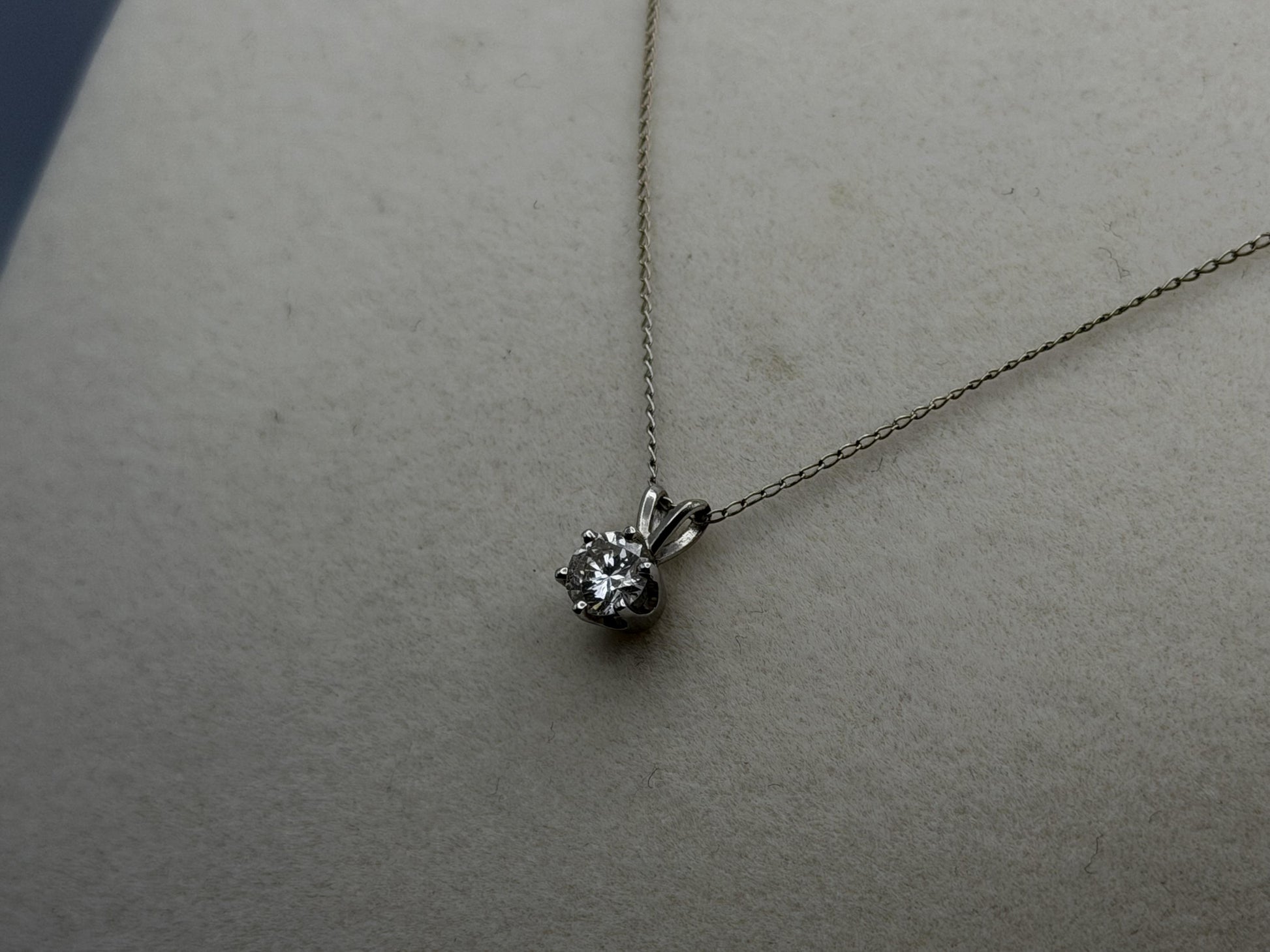 14k White Gold Solitaire 0.40ct  Diamond Necklace 20" Chain
