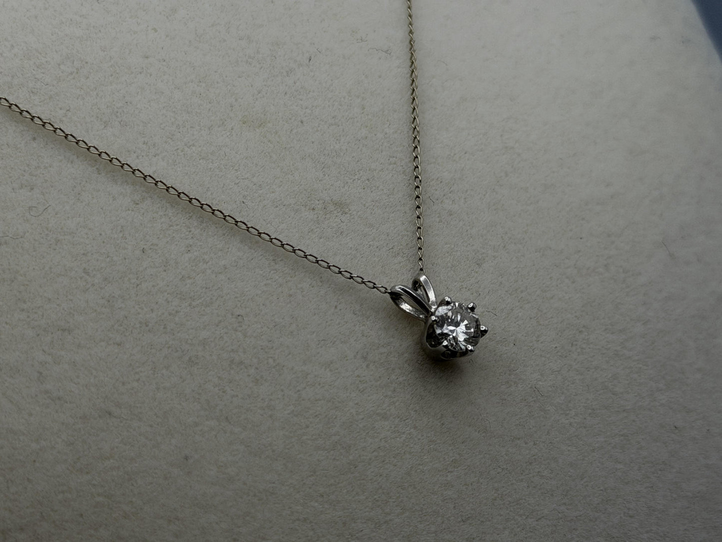 14k White Gold Solitaire 0.40ct  Diamond Necklace 20" Chain