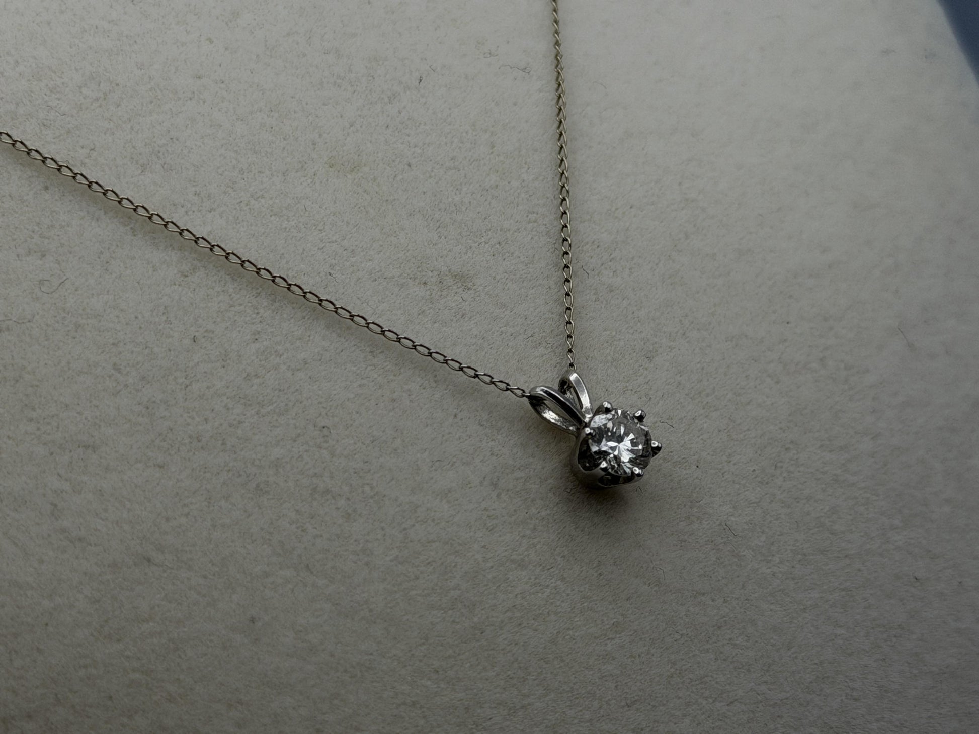 14k White Gold Solitaire 0.40ct  Diamond Necklace 20" Chain
