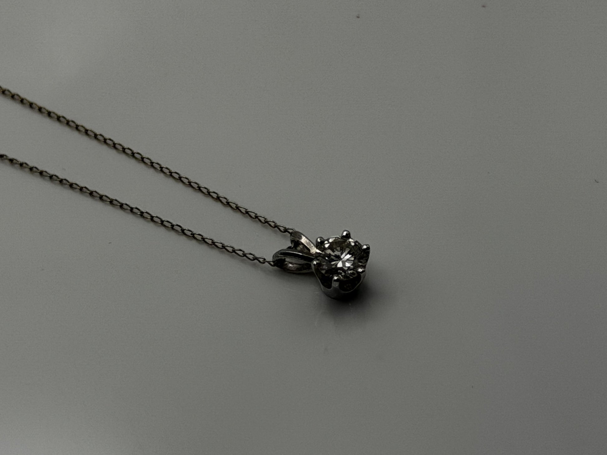 14k White Gold Solitaire 0.40ct  Diamond Necklace 20" Chain