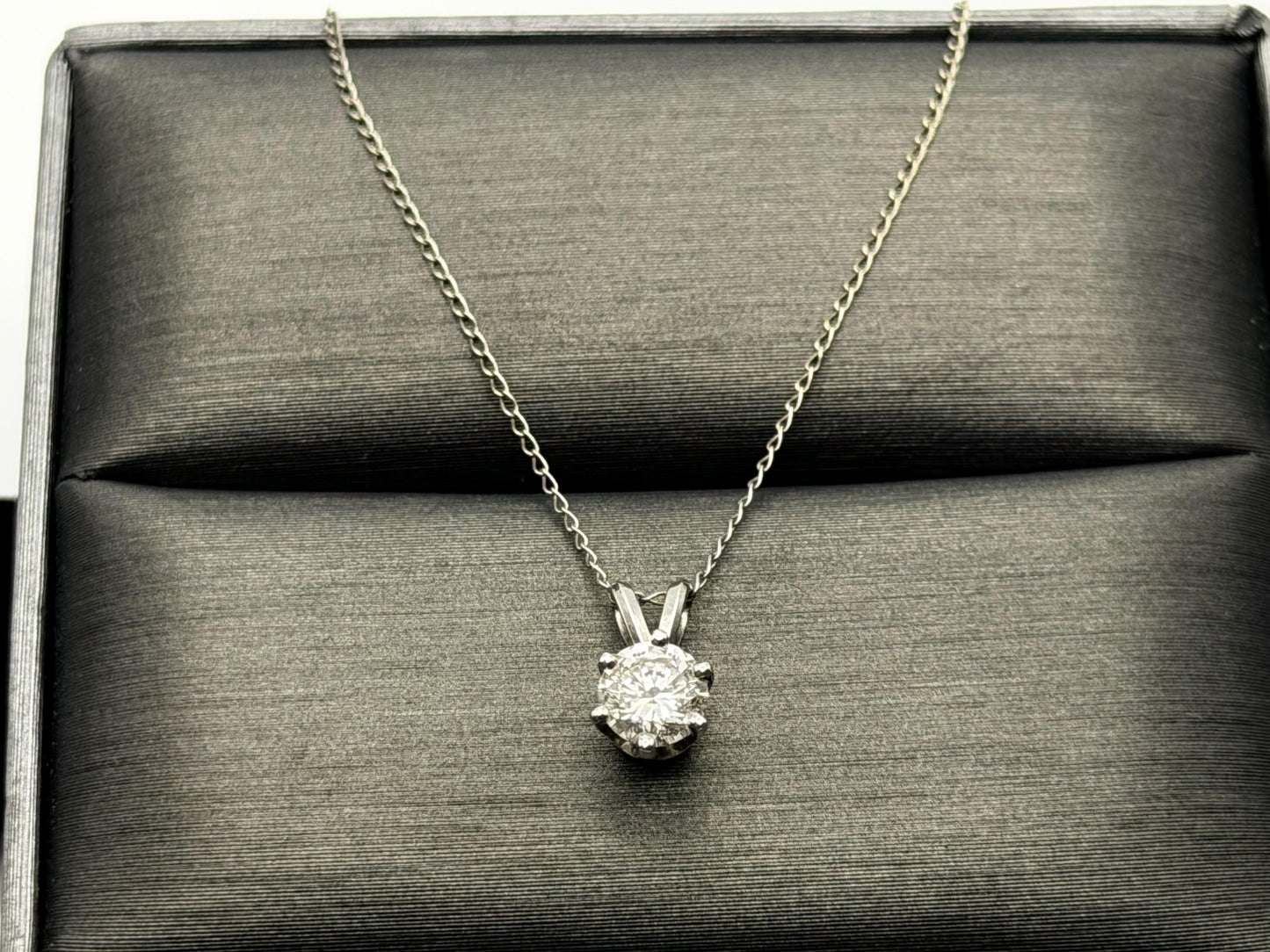 14k White Gold Solitaire 0.40ct  Diamond Necklace 20" Chain