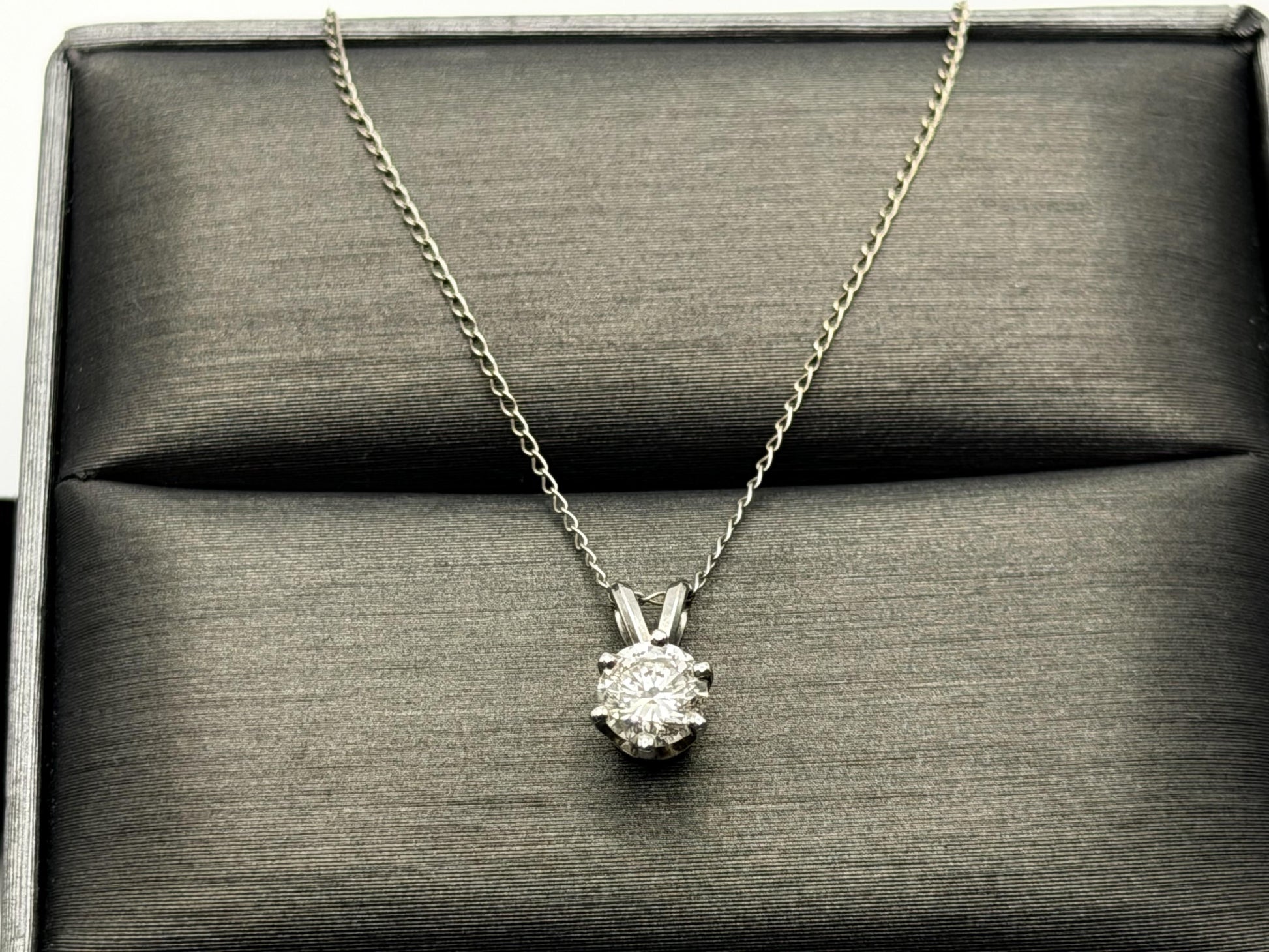 14k White Gold Solitaire 0.40ct  Diamond Necklace 20" Chain