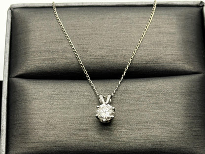 14k White Gold Solitaire 0.40ct  Diamond Necklace 20" Chain