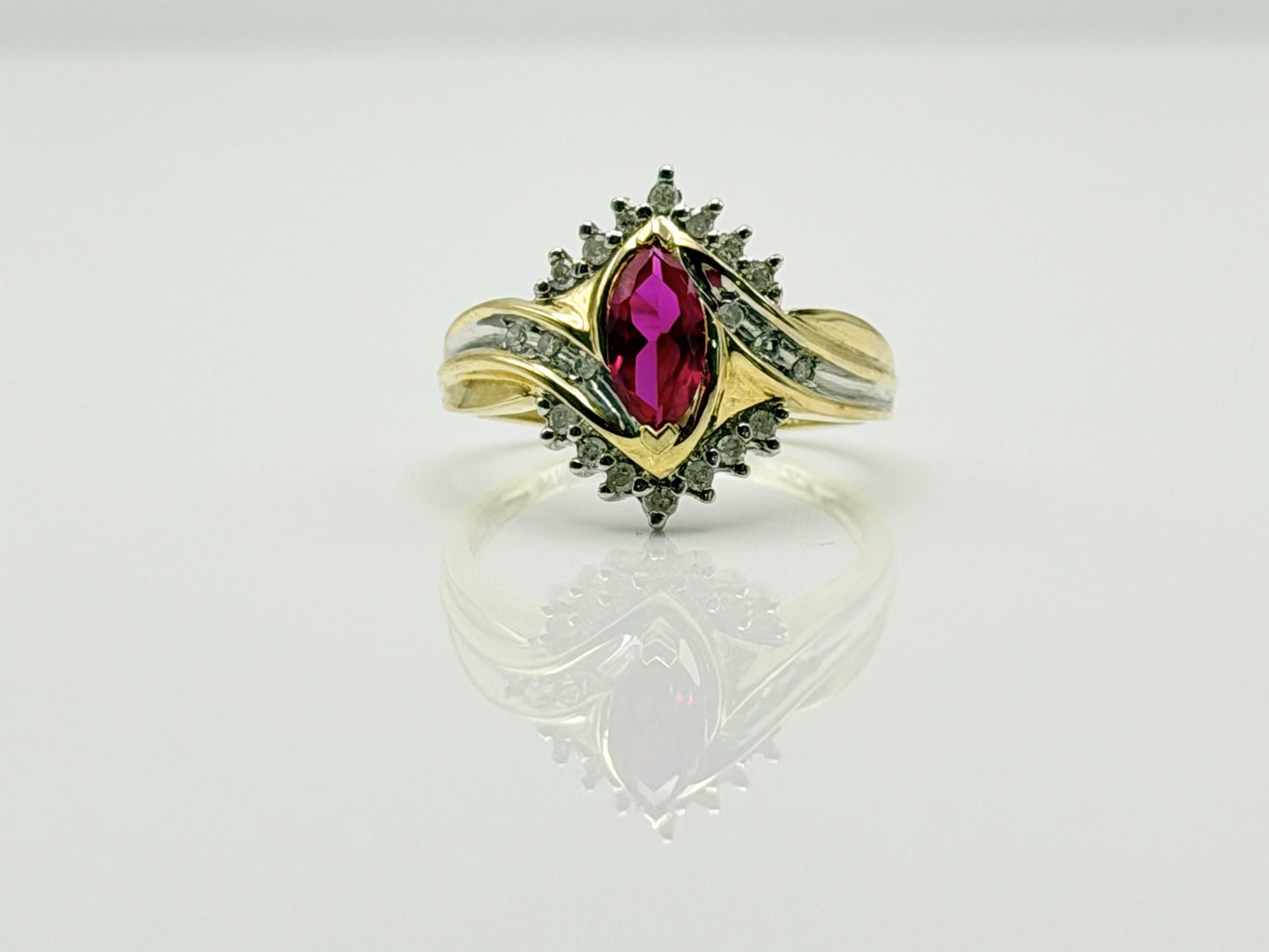 10k Vintage Ruby and Diamond Cocktail Ring Marquise Ruby Ring.