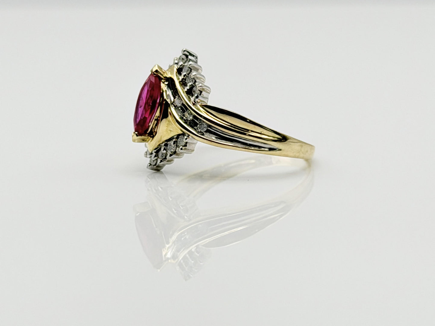 10k Vintage Ruby and Diamond Cocktail Ring Marquise Ruby Ring.