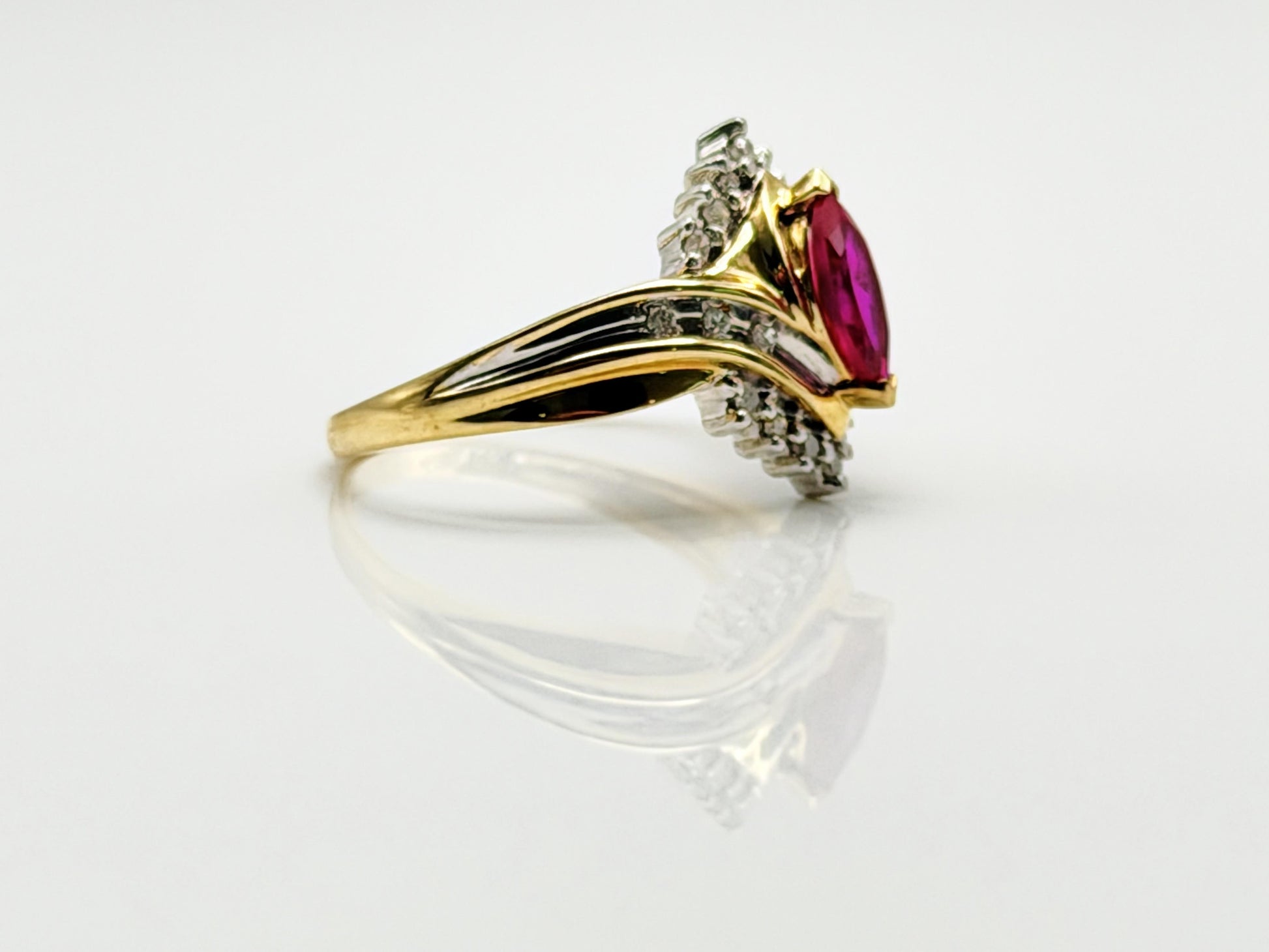 10k Vintage Ruby and Diamond Cocktail Ring Marquise Ruby Ring.