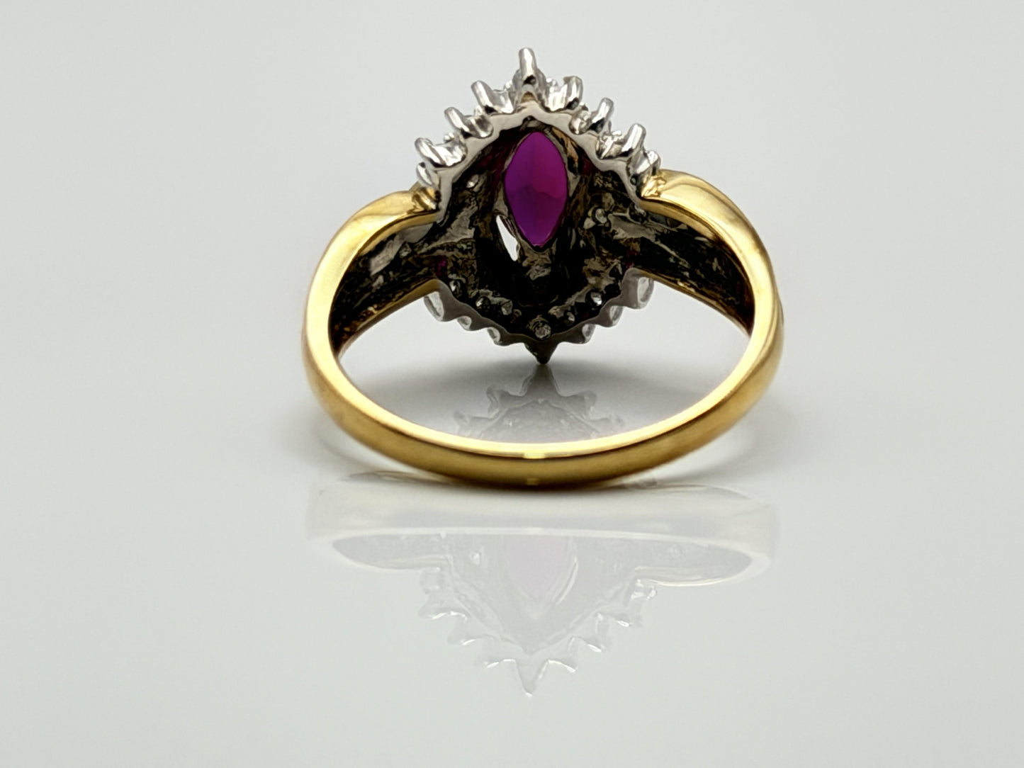10k Vintage Ruby and Diamond Cocktail Ring Marquise Ruby Ring.