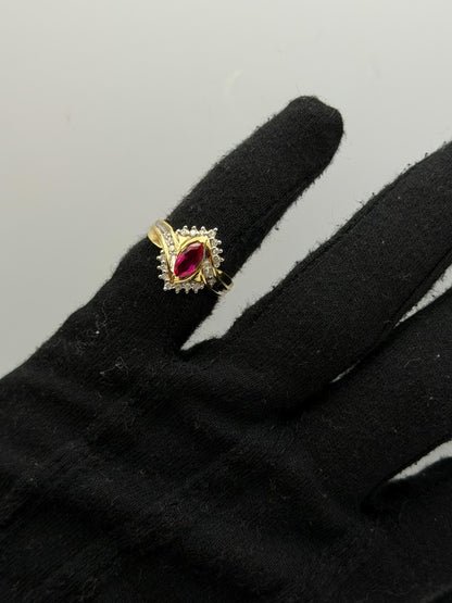 10k Vintage Ruby and Diamond Cocktail Ring Marquise Ruby Ring.