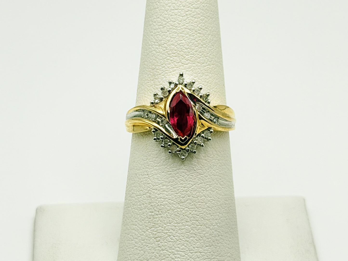 10k Vintage Ruby and Diamond Cocktail Ring Marquise Ruby Ring.