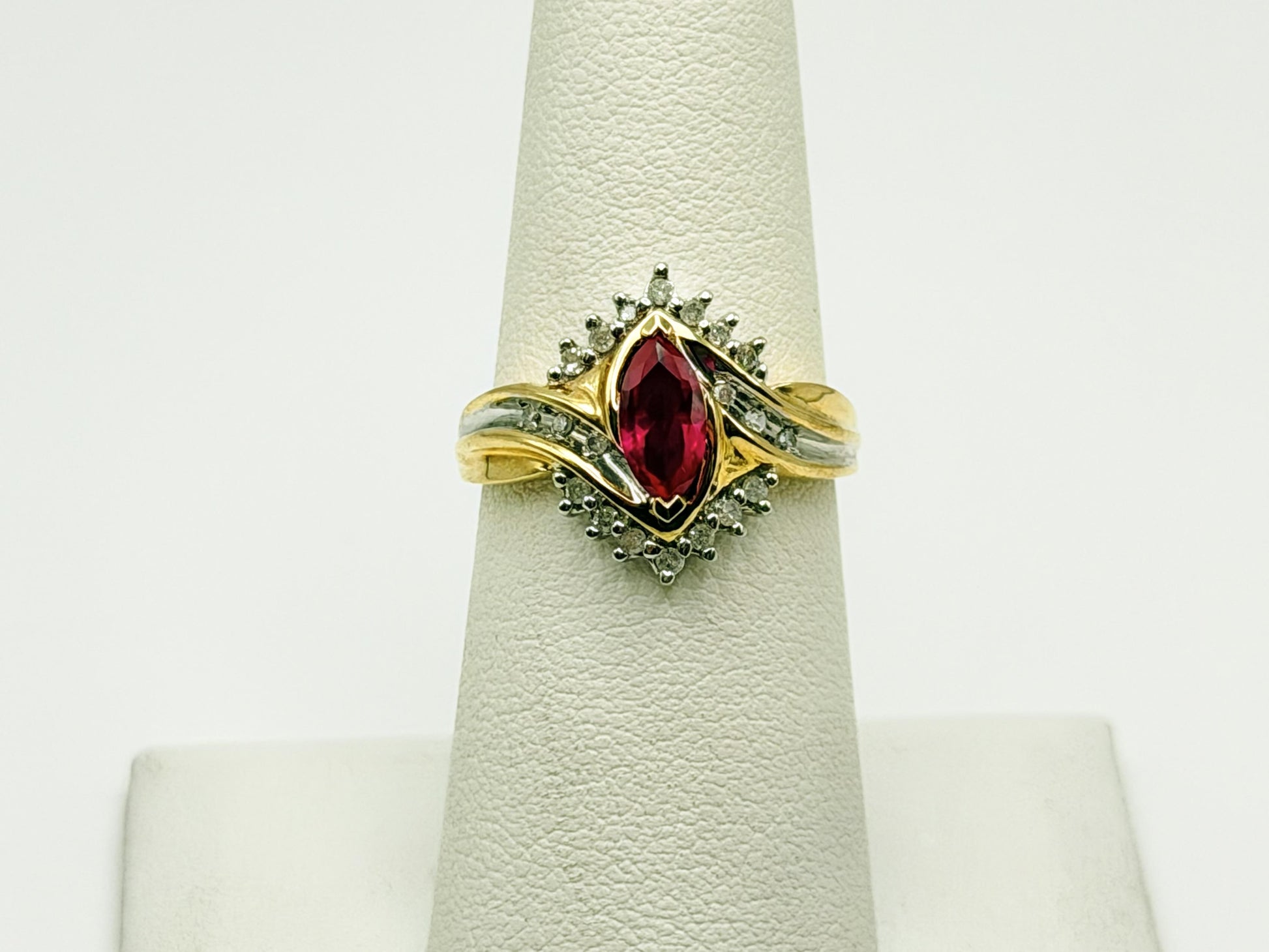 10k Vintage Ruby and Diamond Cocktail Ring Marquise Ruby Ring.