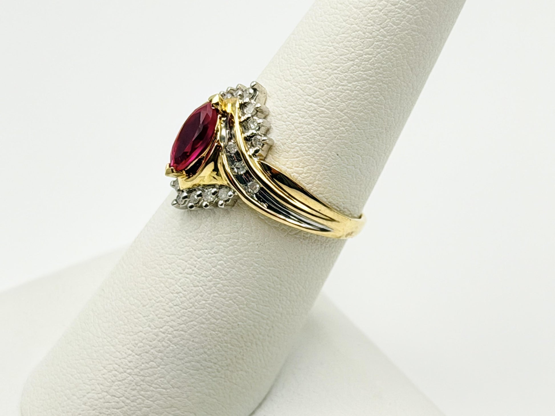 10k Vintage Ruby and Diamond Cocktail Ring Marquise Ruby Ring.