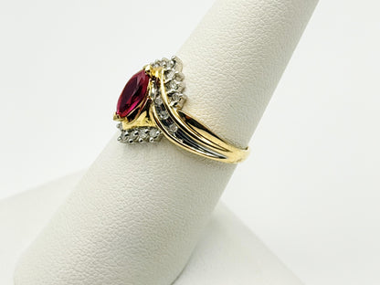 10k Vintage Ruby and Diamond Cocktail Ring Marquise Ruby Ring.