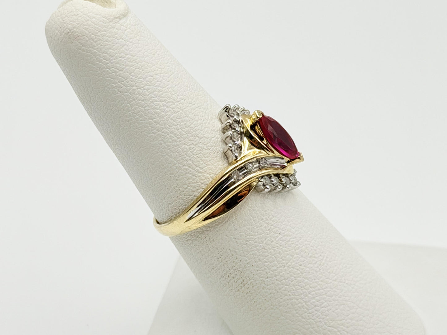 10k Vintage Ruby and Diamond Cocktail Ring Marquise Ruby Ring.