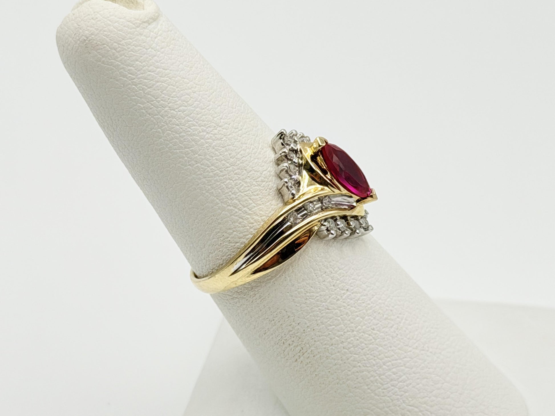 10k Vintage Ruby and Diamond Cocktail Ring Marquise Ruby Ring.
