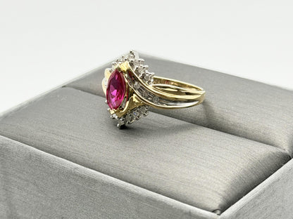 10k Vintage Ruby and Diamond Cocktail Ring Marquise Ruby Ring.