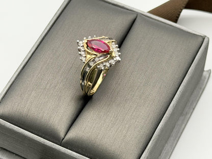 10k Vintage Ruby and Diamond Cocktail Ring Marquise Ruby Ring.