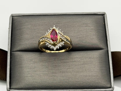 10k Vintage Ruby and Diamond Cocktail Ring Marquise Ruby Ring.