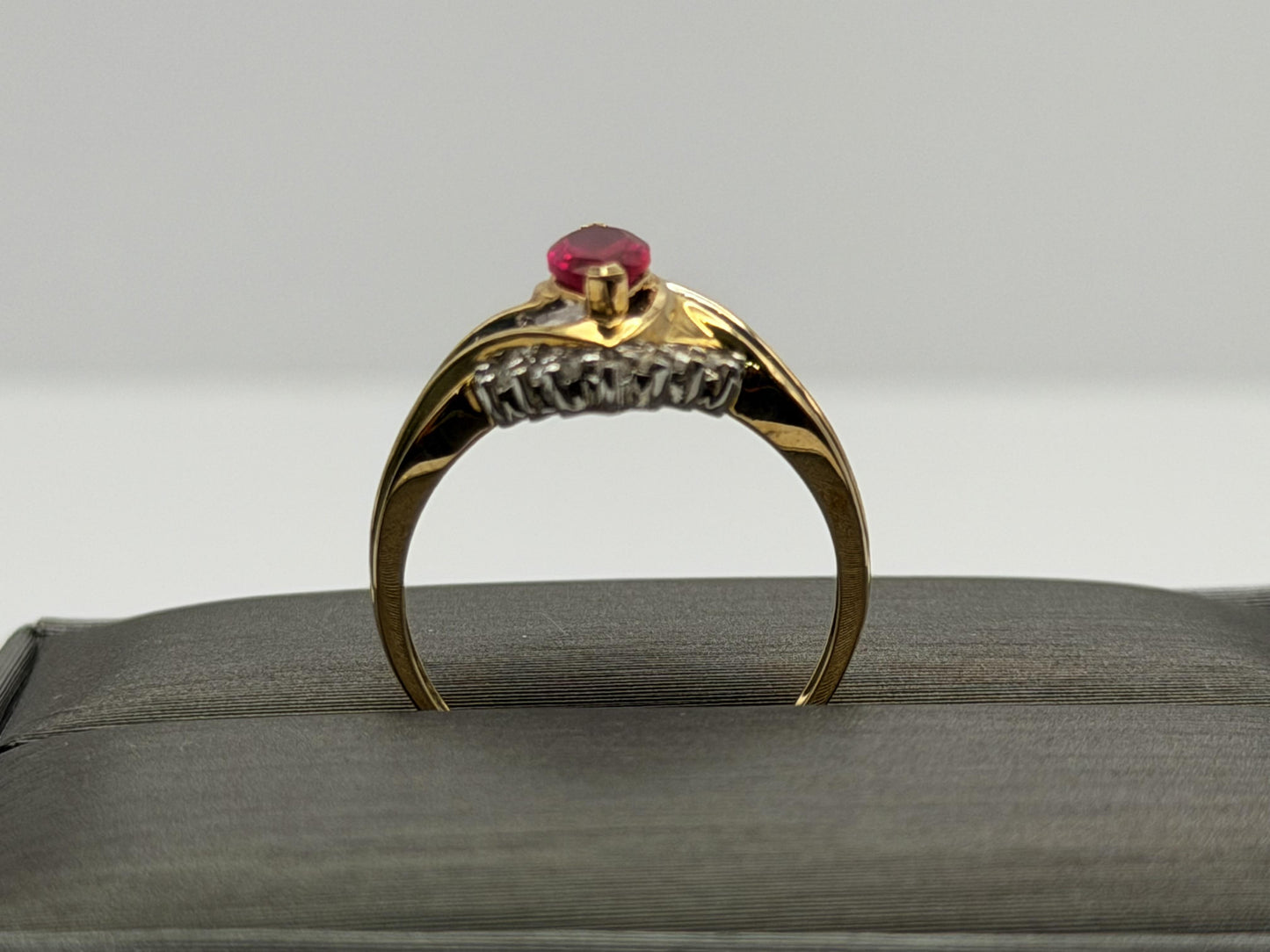 10k Vintage Ruby and Diamond Cocktail Ring Marquise Ruby Ring.