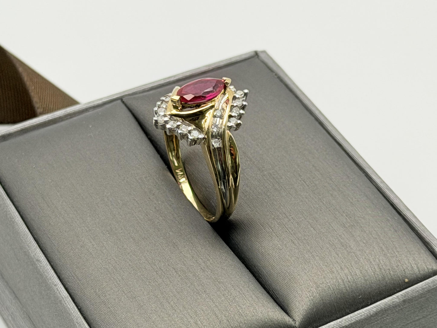 10k Vintage Ruby and Diamond Cocktail Ring Marquise Ruby Ring.