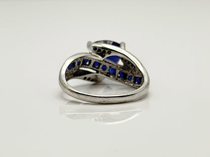 10k White Gold Vintage Diamond & Blue Sapphire Cocktail Ring