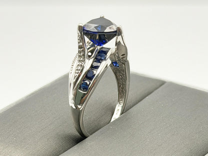 10k White Gold Vintage Diamond & Blue Sapphire Cocktail Ring