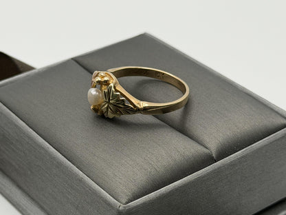 10k Black Hills Gold Tri-Colored Leaf Pearl Vine Ring Blacks Hills Trio BHG Band