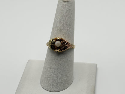 10k Black Hills Gold Tri-Colored Leaf Pearl Vine Ring Blacks Hills Trio BHG Band