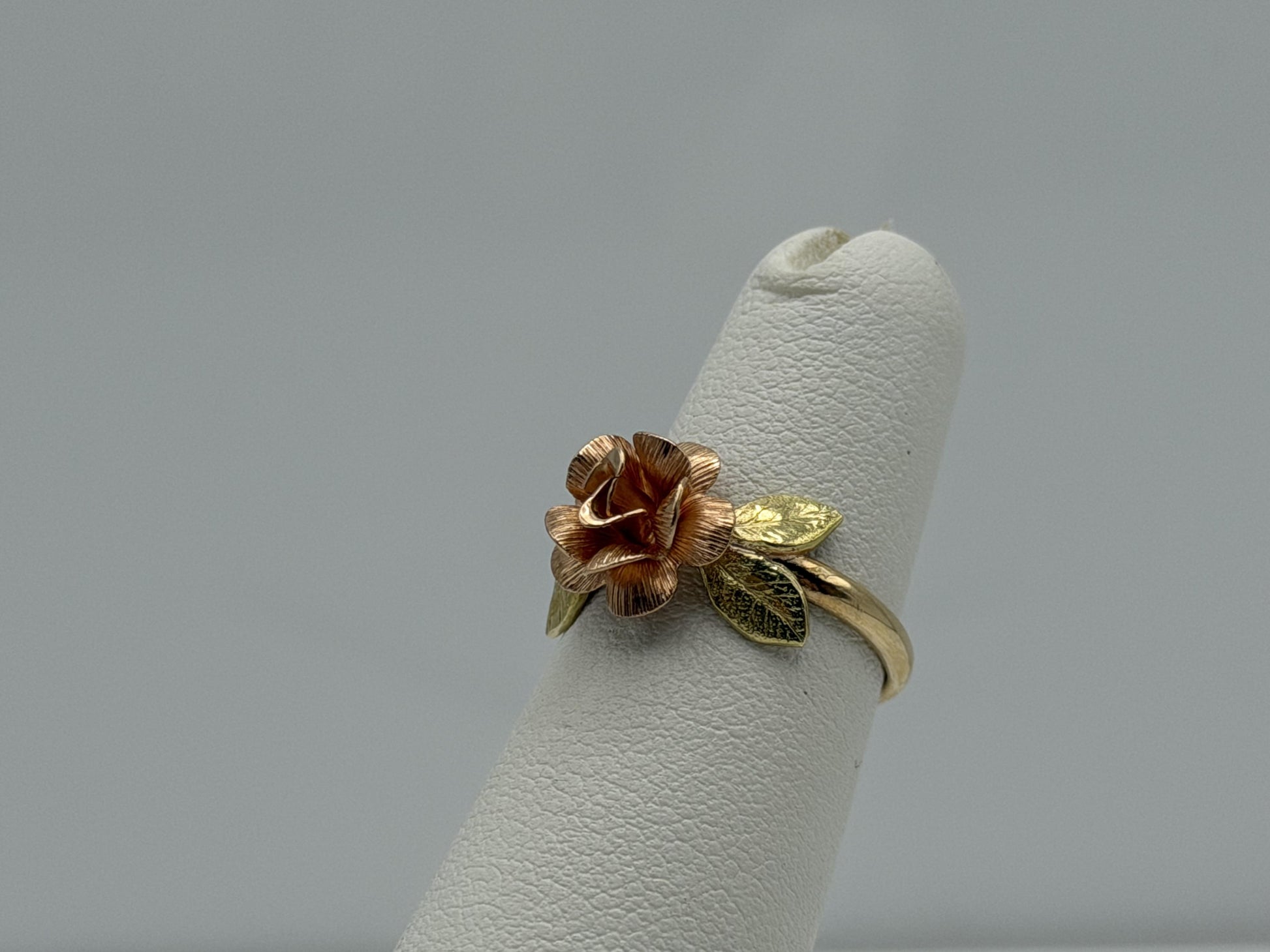14k Two-Tone Gold Rose Ring Floral Flower Love Ring.