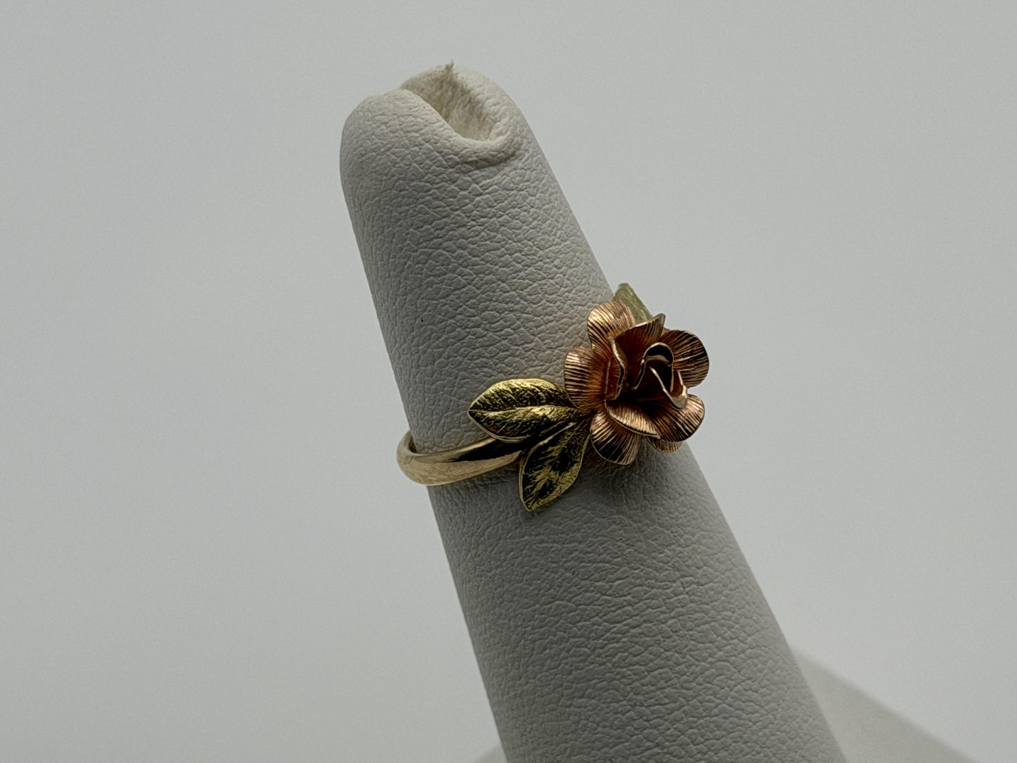14k Two-Tone Gold Rose Ring Floral Flower Love Ring.