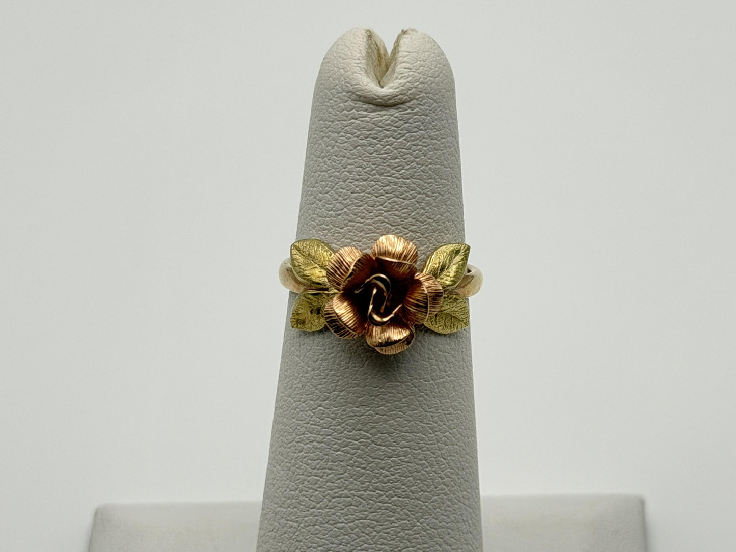 14k Two-Tone Gold Rose Ring Floral Flower Love Ring.