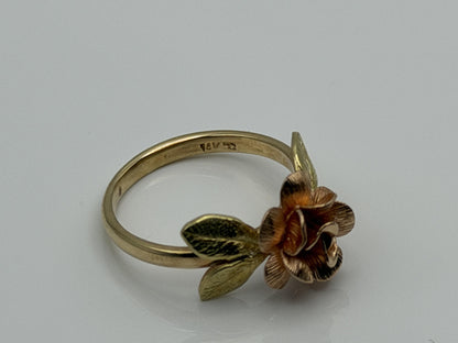 14k Two-Tone Gold Rose Ring Floral Flower Love Ring.