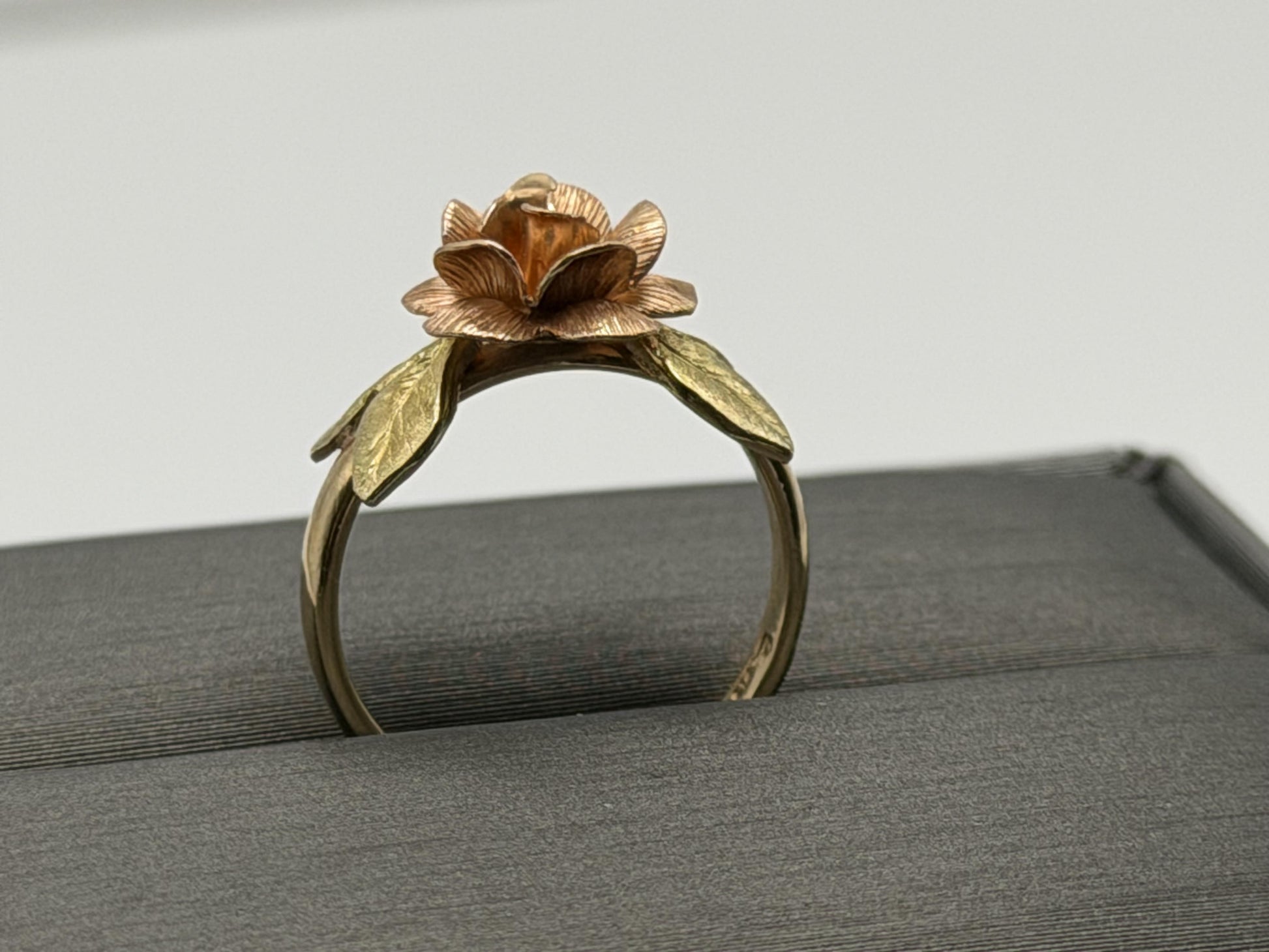 14k Two-Tone Gold Rose Ring Floral Flower Love Ring.