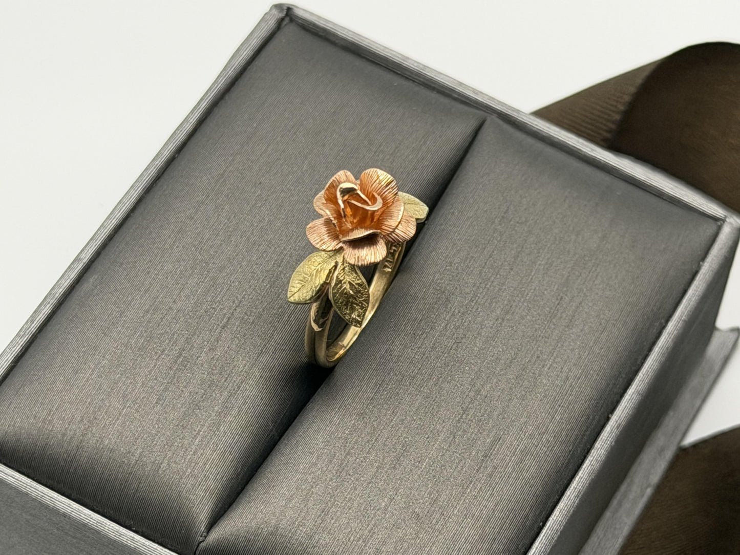 14k Two-Tone Gold Rose Ring Floral Flower Love Ring.